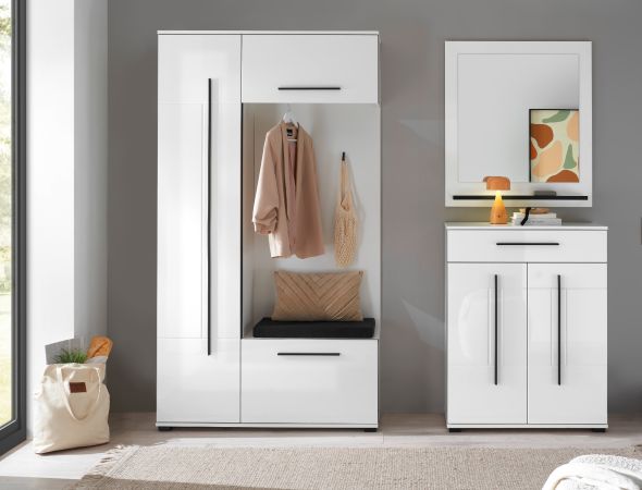 Garderobe Set 4-teilig Design-D in wei� Hochglanz 200 x 200 cm