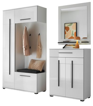 Garderobe Set 4-teilig Design-D in wei� Hochglanz 200 x 200 cm