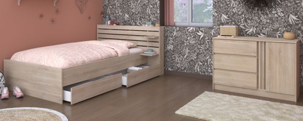 Parisot Kinder- und Jugendzimmer Escale17 in Eiche japanisch Bett 120 x 200 cm