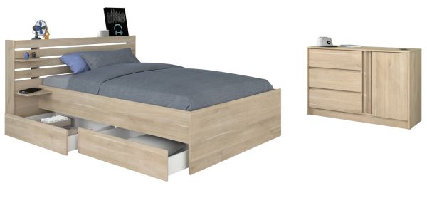Parisot Kinder- und Jugendzimmer Escale17 in Eiche japanisch Bett 120 x 200 cm
