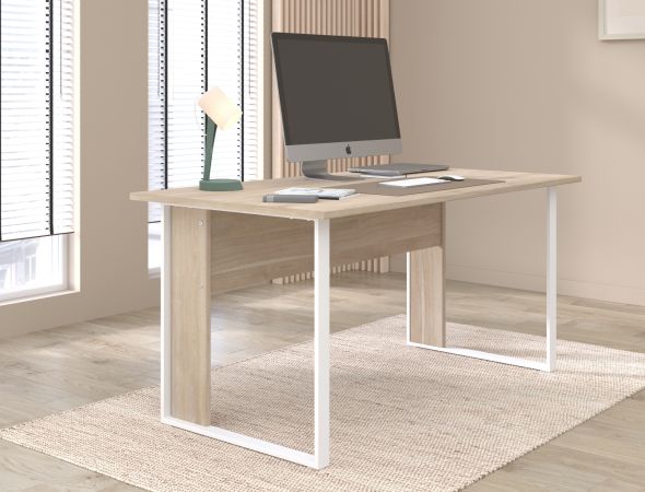 Schreibtisch StartUP in Eiche und wei� Laptoptisch f�r Homeoffice und B�ro 150 x 80 cm