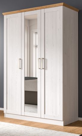 Kleiderschrank mit Spiegel Marina in wei� L�rche und Eiche Artisan Landhaus Dreht�renschrank 3-t�rig 124 x 185 cm
