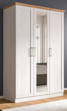Kleiderschrank mit Spiegel Marina in wei� L�rche und Eiche Artisan Landhaus Dreht�renschrank 3-t�rig 124 x 185 cm