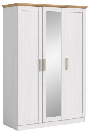 Kleiderschrank mit Spiegel Marina in wei� L�rche und Eiche Artisan Landhaus Dreht�renschrank 3-t�rig 124 x 185 cm