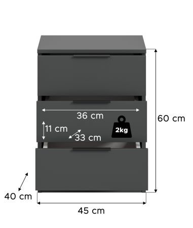 Nachttisch Swan in grau Nachtkommode in Komforth�he 45 x 60 cm