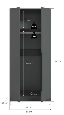 Kleiderschrank Swan in grau Dreht�renschrank 2-t�rig 80 x 181 cm