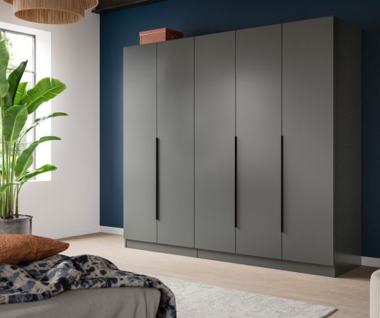 Kleiderschrank Swan in grau Dreht�renschrank 5-t�rig 200 x 181 cm