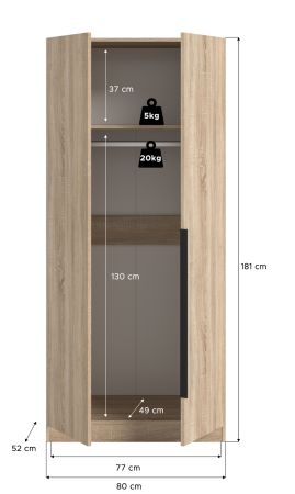 Kleiderschrank Swan in Sonoma Eiche Dreht�renschrank 2-t�rig 80 x 181 cm