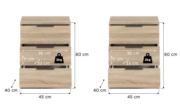 Nachttisch Set Swan in Sonoma Eiche 2x Nachtkommode in Komforth�he 45 x 60 cm