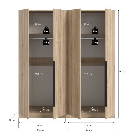 Kleiderschrank Swan in Sonoma Eiche Dreht�renschrank 4-t�rig 160 x 181 cm