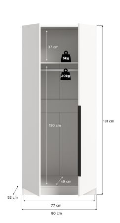 Kleiderschrank Swan in wei� Dreht�renschrank 2-t�rig 80 x 181 cm