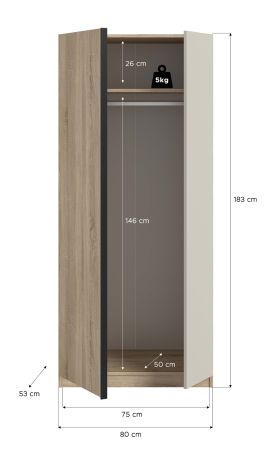Kleiderschrank Girona in Sonoma Eiche und Kaschmir Dreht�renschrank 2-t�rig 80 x 183 cm