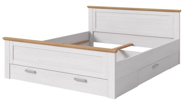 Bett Mirano in wei� L�rche und Eiche Artisan Landhaus Stauraumbett mit 3 x Bettschubkasten Liegefl�che 180 x 200 cm