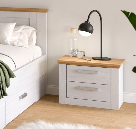Nachttisch Mirano in wei� L�rche und Eiche Artisan Landhaus Nachtkommode 56 x 43 cm