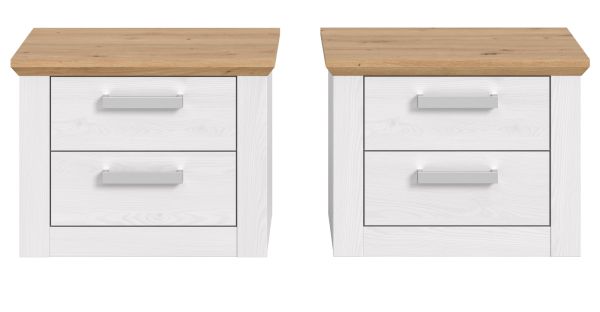 Nachttisch Set Mirano in wei� L�rche und Eiche Artisan Landhaus 2 x Nachtkommode 56 x 43 cm