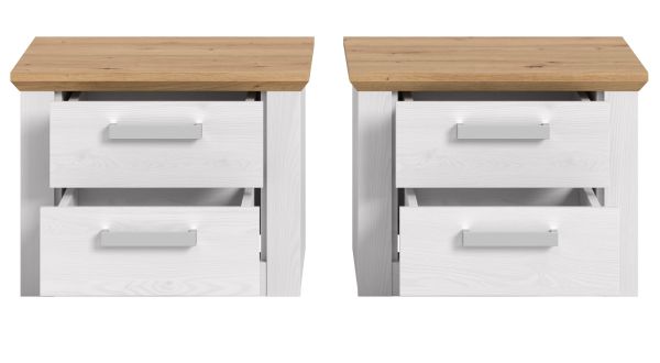 Nachttisch Set Mirano in wei� L�rche und Eiche Artisan Landhaus 2 x Nachtkommode 56 x 43 cm