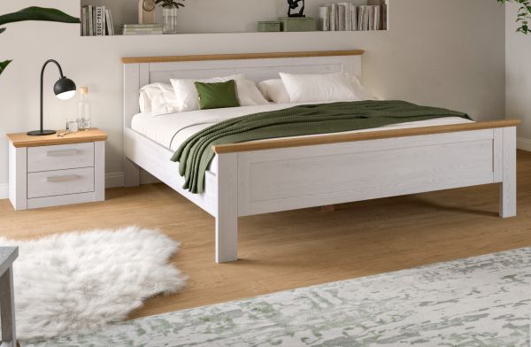 Schlafzimmer Mirano in wei� L�rche und Eiche Artisan Landhaus Set mit Bett Liegefl�che 180 x 200 cm und Nachttisch