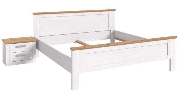 Schlafzimmer Mirano in wei� L�rche und Eiche Artisan Landhaus Set mit Bett Liegefl�che 180 x 200 cm und Nachttisch