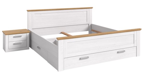Schlafzimmer Mirano in wei� L�rche und Eiche Artisan Landhaus Set mit Bett Liegefl�che 180 x 200 cm und Nachttisch