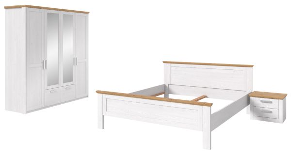 Schlafzimmer Mirano in wei� L�rche und Eiche Artisan Landhaus Set 3-teilig Liegefl�che 180 x 200 cm