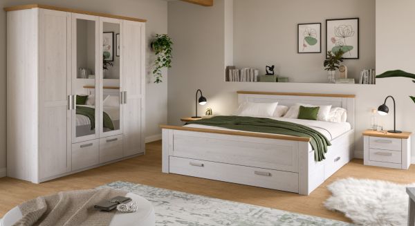 Schlafzimmer Mirano in wei� L�rche und Eiche Artisan Landhaus Set 4-teilig Liegefl�che 180 x 200 cm