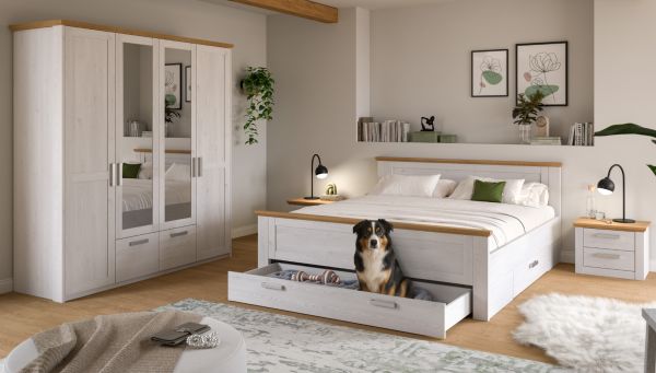 Schlafzimmer Mirano in wei� L�rche und Eiche Artisan Landhaus Set 4-teilig Liegefl�che 180 x 200 cm