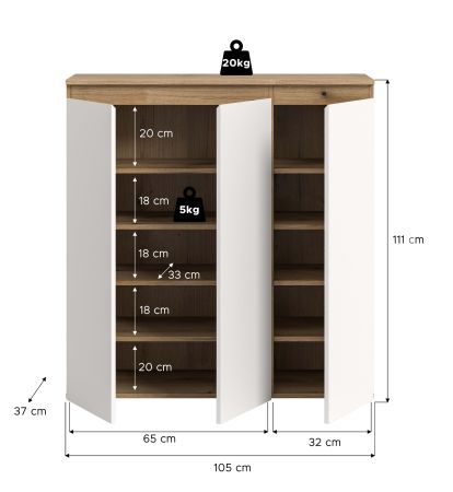 Kommode Assino in wei� und Evoke Eiche 105 x 111 cm