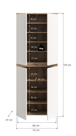 Mehrzweckschrank Assino in wei� und Evoke Eiche 70 x 175 cm