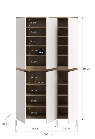 Mehrzweckschrank Assino in wei� und Evoke Eiche 105 x 175 cm