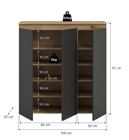 Kommode Assino in grau und Evoke Eiche 105 x 111 cm