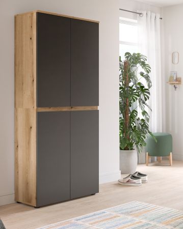 Mehrzweckschrank Assino in Grau und Eiche, 4-t�rig 70 x 175 cm, 7 Einlegeb�den und Kleiderstange