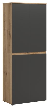 Mehrzweckschrank Assino in Grau und Eiche, 4-t�rig 70 x 175 cm, 7 Einlegeb�den und Kleiderstange