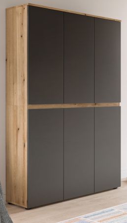 Mehrzweckschrank Assino in Grau und Eiche 105 x 175 cm, 14 Einlegeb�den und Kleiderstange