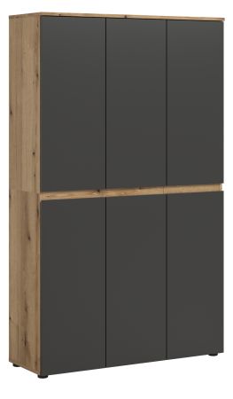 Mehrzweckschrank Assino in Grau und Eiche 105 x 175 cm, 14 Einlegeb�den und Kleiderstange