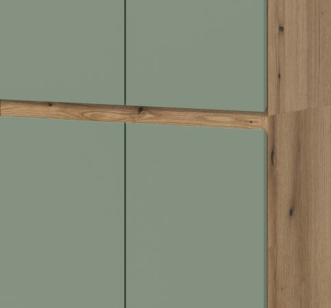 Mehrzweckschrank Assino in Gr�n und Eiche 70 x 175 cm, mit 7 Einlegeb�den und Kleiderstange