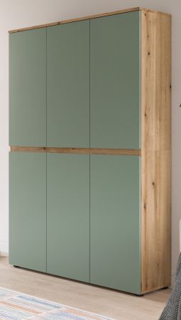 Mehrzweckschrank Assino in Gr�n und Eiche, 6-t�rig 105 x 175 cm mit 14 Einlegeb�den und Kleiderstange