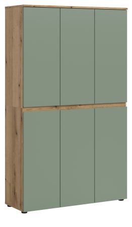 Mehrzweckschrank Assino in Gr�n und Eiche, 6-t�rig 105 x 175 cm mit 14 Einlegeb�den und Kleiderstange