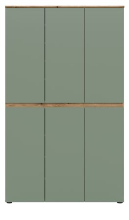 Mehrzweckschrank Assino in Gr�n und Eiche, 6-t�rig 105 x 175 cm mit 14 Einlegeb�den und Kleiderstange