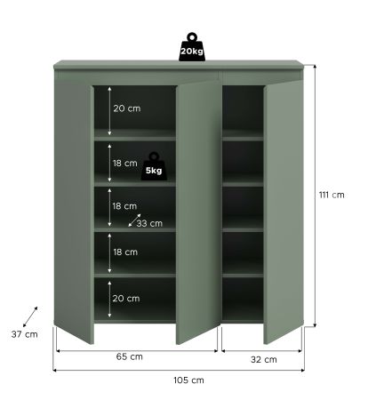 Kommode Assino in gr�n 105 x 111 cm