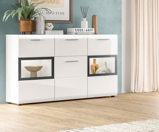 Sideboard Cover in wei� Hochglanz Vitrine 125 x 81 cm
