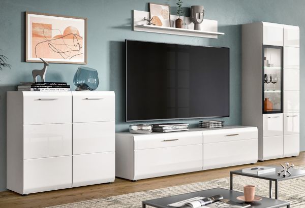 Wohnwand Cover in wei� Hochglanz 4-teilig 330 x 160 cm