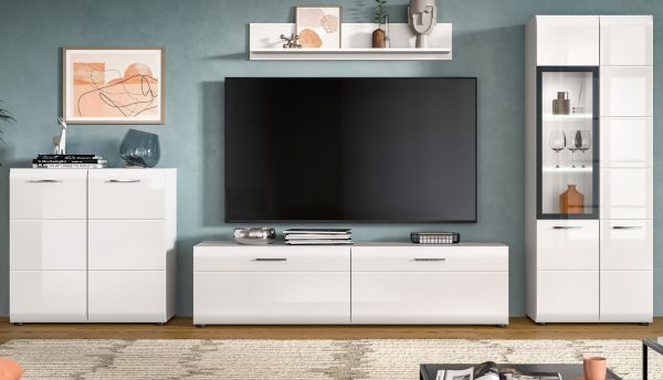 Wohnwand Cover in wei� Hochglanz 4-teilig 330 x 160 cm