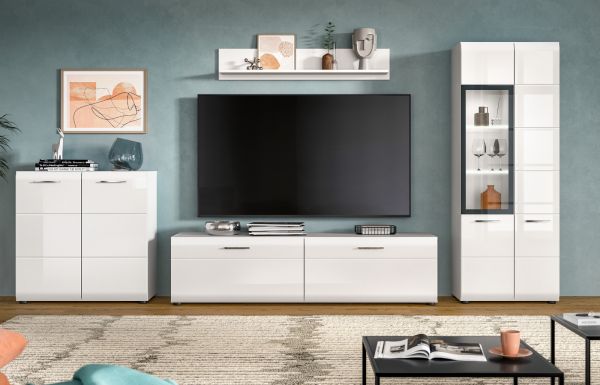 Wohnwand Cover in wei� Hochglanz 4-teilig 330 x 160 cm