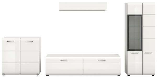 Wohnwand Cover in wei� Hochglanz 4-teilig 330 x 160 cm