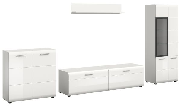 Wohnwand Cover in wei� Hochglanz 4-teilig 330 x 160 cm