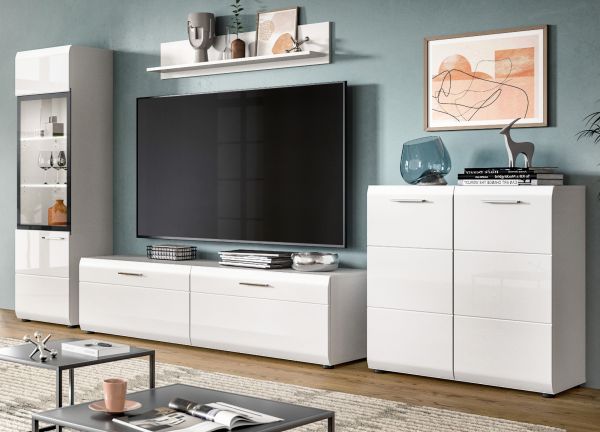 Wohnwand Cover in wei� Hochglanz 4-teilig 315 x 160 cm