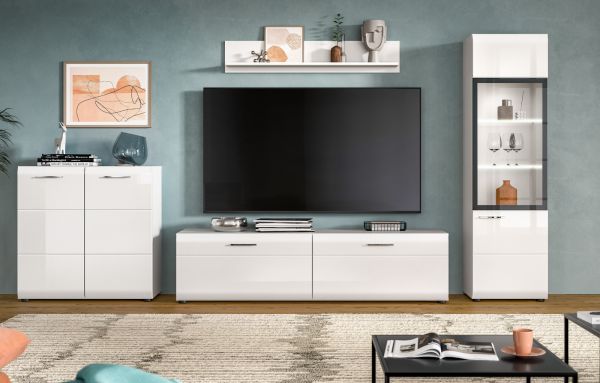 Wohnwand Cover in wei� Hochglanz 4-teilig 315 x 160 cm