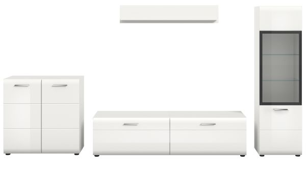 Wohnwand Cover in wei� Hochglanz 4-teilig 315 x 160 cm