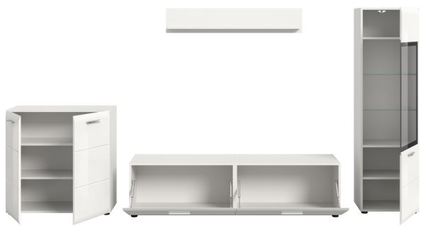 Wohnwand Cover in wei� Hochglanz 4-teilig 315 x 160 cm