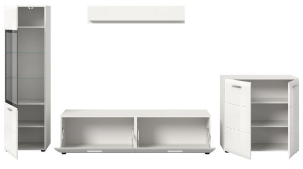 Wohnwand Cover in wei� Hochglanz 4-teilig 315 x 160 cm